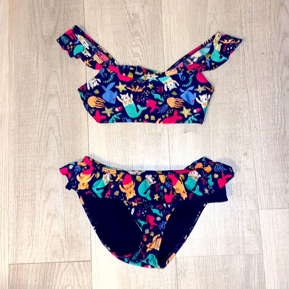 Cute Girls Navy Blue Cat Mermaid 2-Piece Bathing Suit, Cat & Jack 5